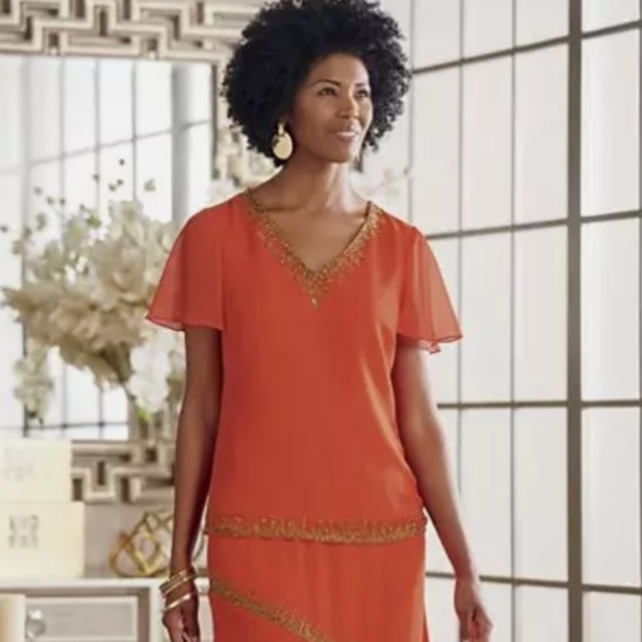 Ashro Tops - Final $6 3/$14 Ashro "Annabell Bronze Beaded Top" Sz. S